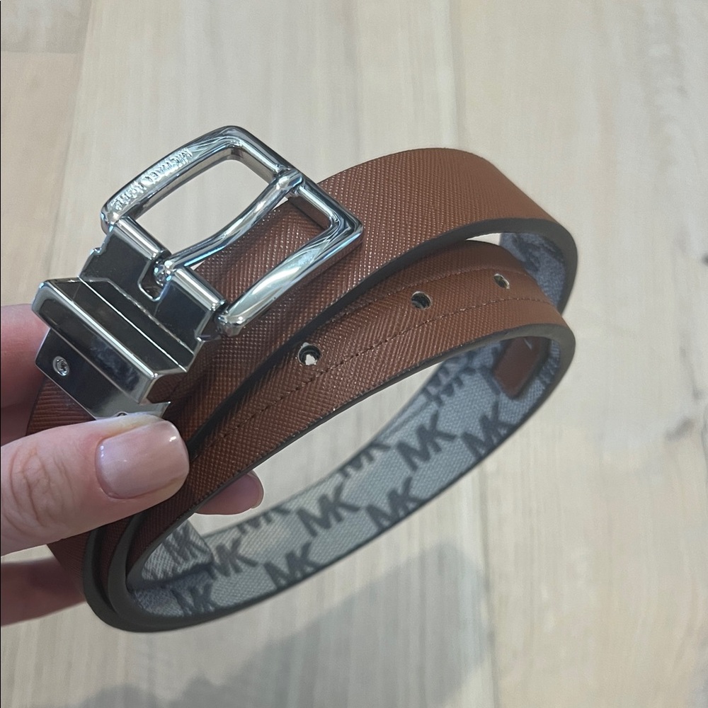 2 sides Michael Kors Tan Leather Belt with Silver Buckle